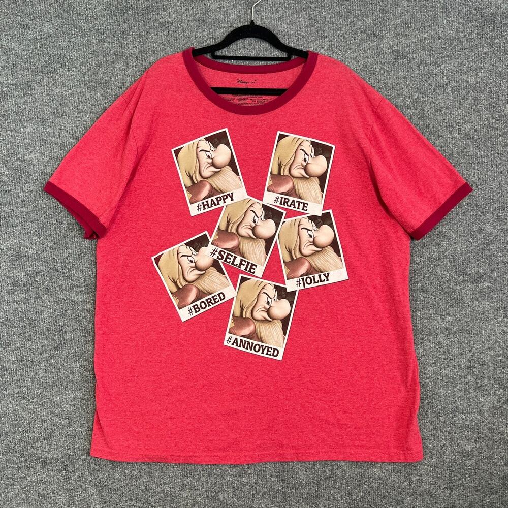 Grumpy Shirt Adult 2XL‎ XXL Red Tshirt Snow White Dwarf Disney Short Sleeve Mens